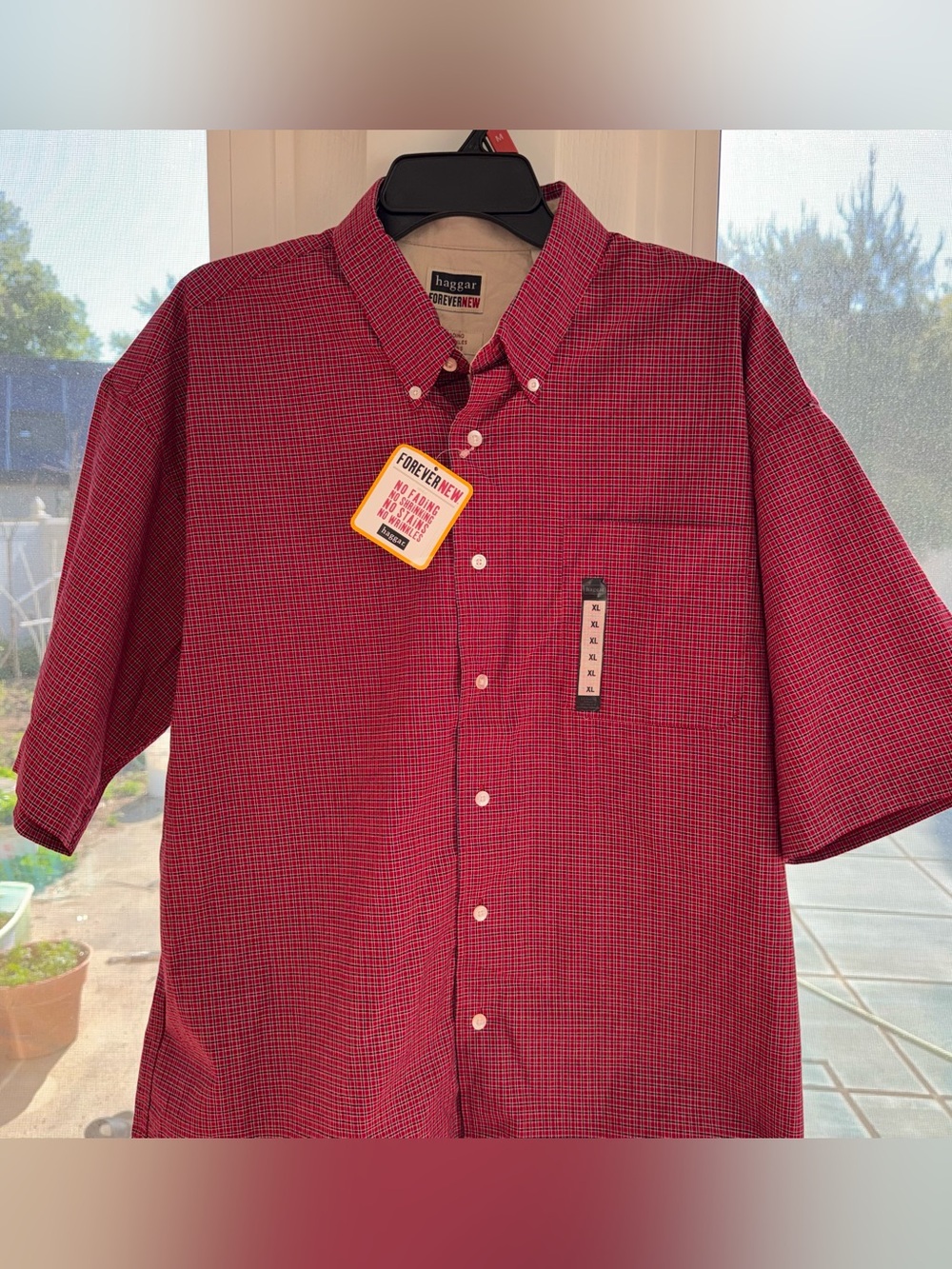 Haggar ForeverNew Mens XL Red Plaid Button Down Shirt NWT Wrinkle Resistant SS - Picture 5 of 9